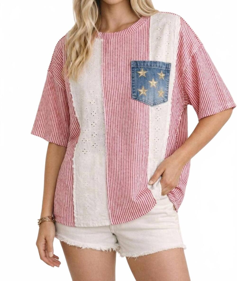 NEW KORI women's 4th of july feminine classic americana top in red